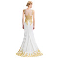 Grace Karin sin mangas de oro Appliques largo vestido formal blanco vestido de noche hasta vestidos GK000026-2